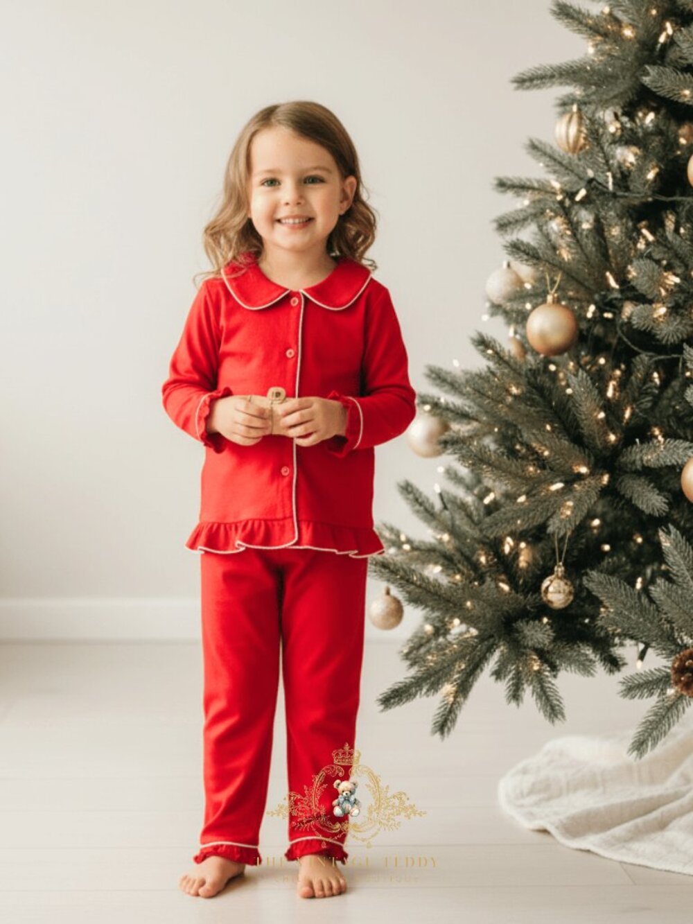 NWT Cute Girls Christmas Pajamas Set 2-Piece Long Sleeve Top & Pants Red 12M-24M